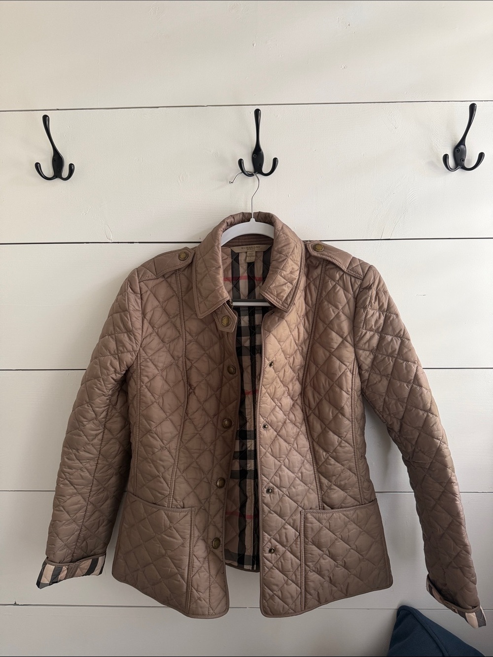 Burberry Quilted Taupe Utility Jacket with Signature Check Lining